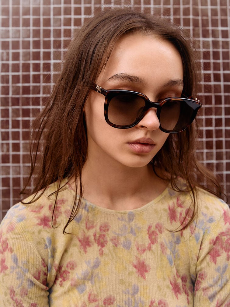 Paige Bow Square Sunglasses, T. Shell, hi-res