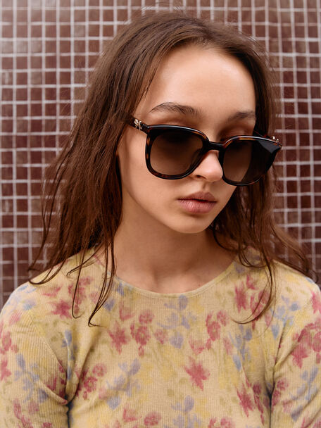 Paige Bow Square Sunglasses, T. Shell, hi-res