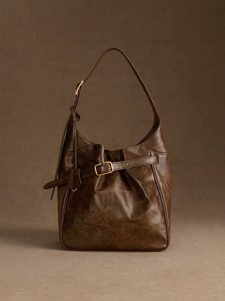Victoria Belted Hobo Bag, Distressed Coffee, hi-res