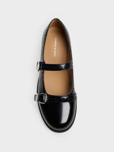 Double-Strap Brogue Mary Janes, Black Box, hi-res