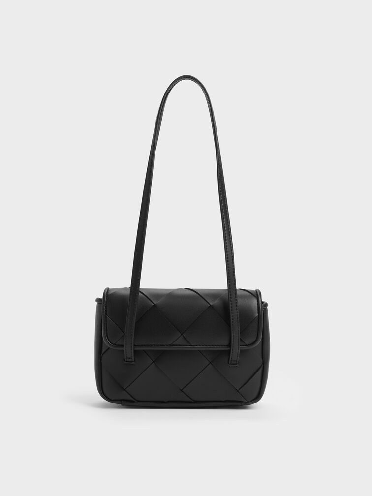 Maribel Woven Shoulder Bag, Black, hi-res
