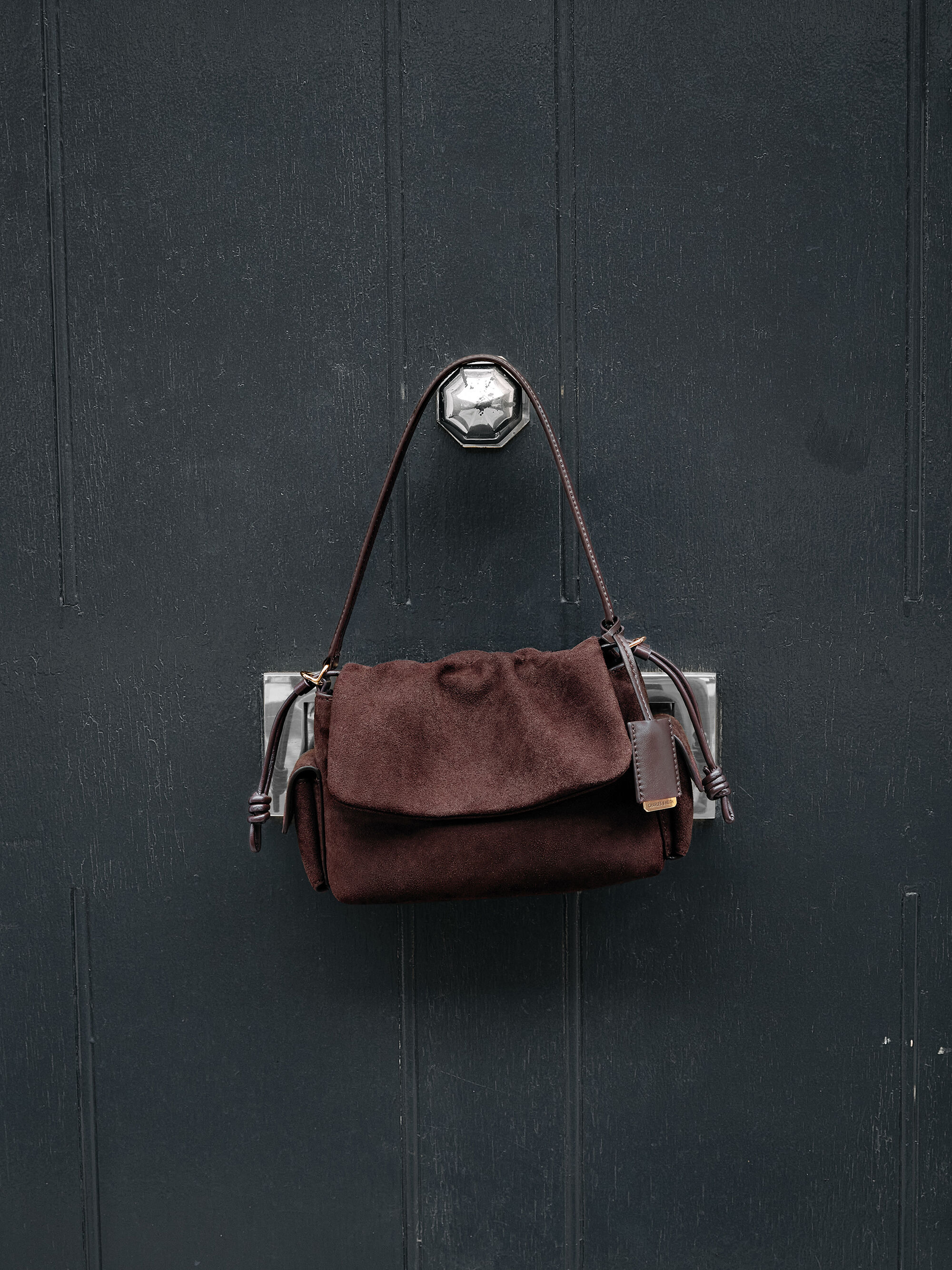 Espresso Brown Khai Recycled Suede Ruched-Flap Side-Pocket Top