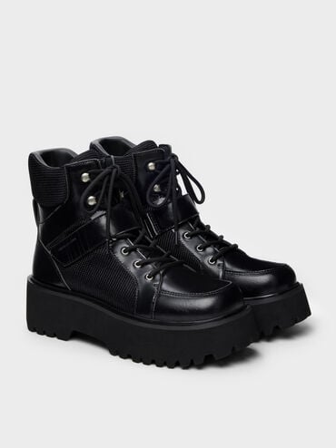 Eliot Platform Combat Boots, Black, hi-res