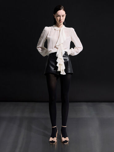 Lu Patent Leather Bow Blade-Heel Sandals, Nude, hi-res