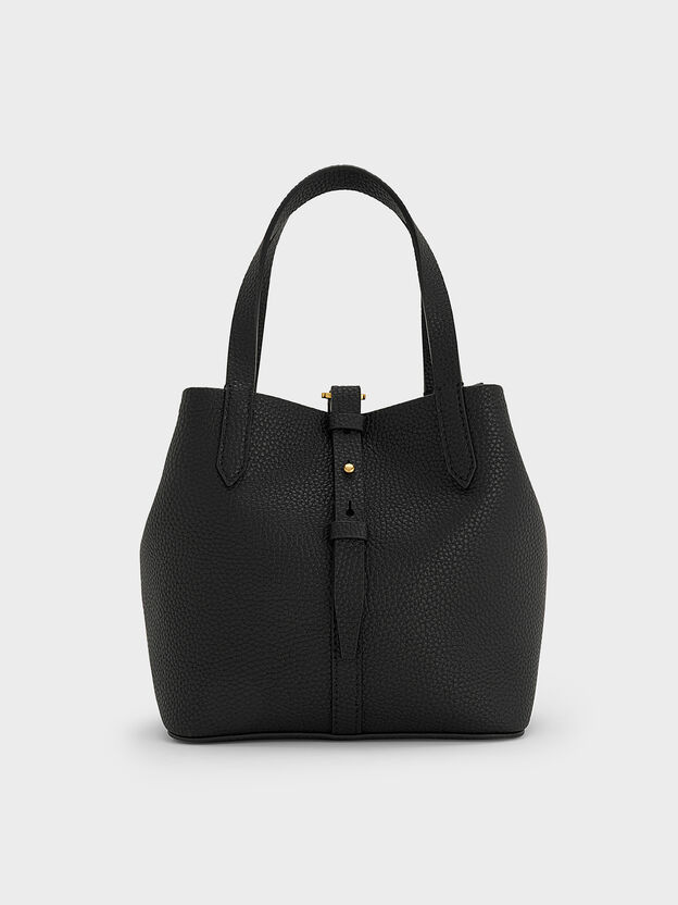 Beryl Belted Bucket Bag, Black, hi-res