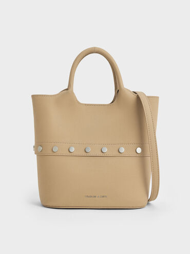 Bobbie Twill Studded Convertible Two-Way Bucket Bag, Toasted Sand, hi-res