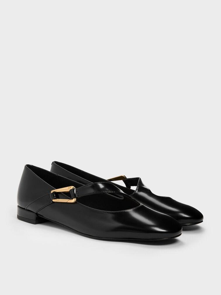 Daena Leather Asymmetric-Strap Mary Janes, Black Box, hi-res