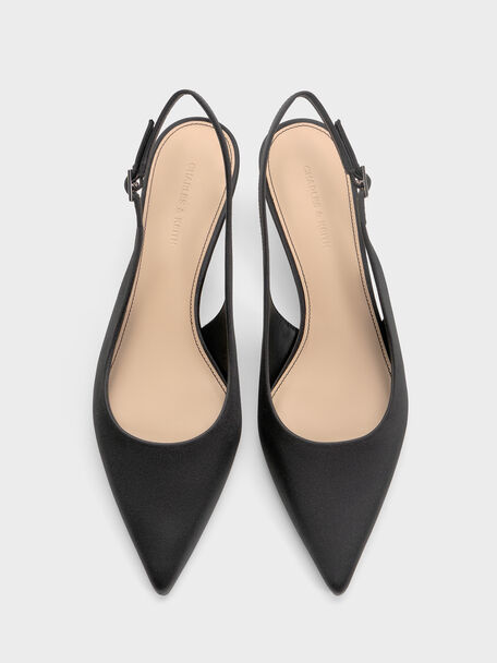 Pointed Crystal-Heel Slingback Pumps, Black Textured, hi-res