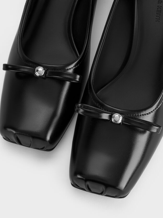 Bow Square-Toe Pumps, Black, hi-res