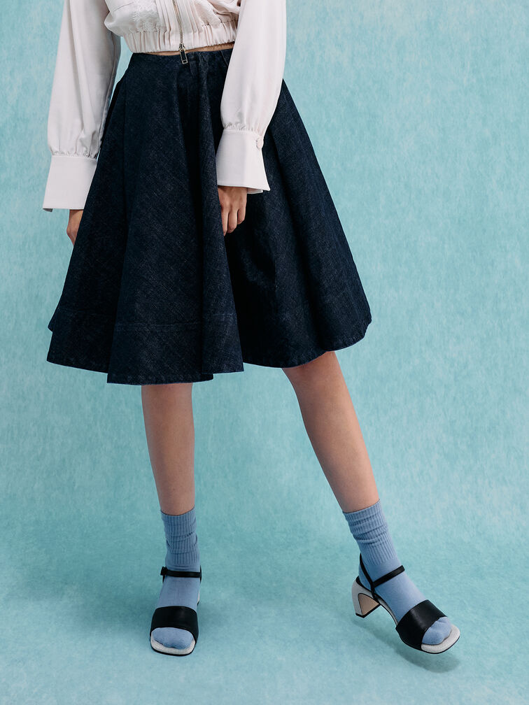 Two-Tone Ankle-Strap Heeled Sandals, Black, hi-res