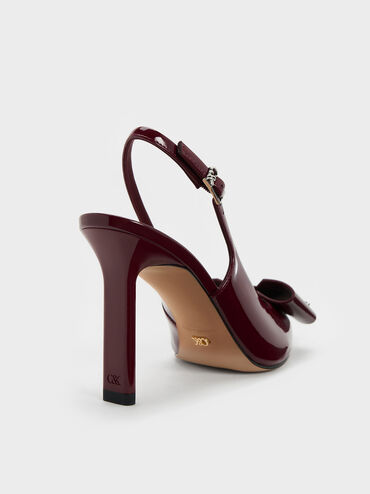 Lu Patent Leather Bow Blade-Heel Slingback Pumps, Burgundy, hi-res