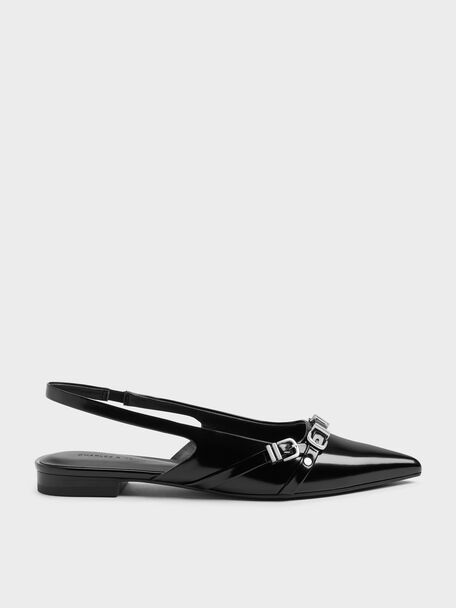 Aira Buckled-Strap Slingback Flats, Black Box, hi-res