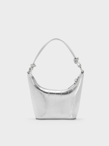 Micro Augustine Metallic Eel-Effect Chain-Handle Bag, Silver, hi-res