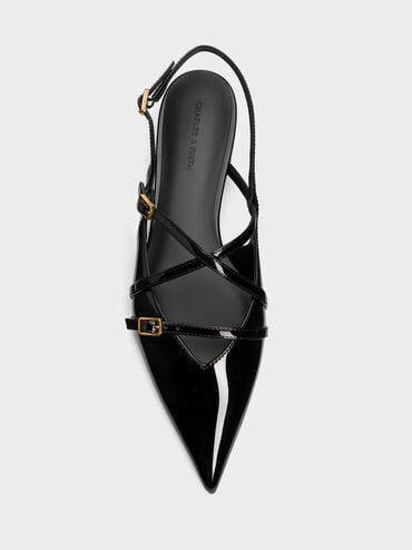 Maybelle Patent Strappy Slingback Flats, Black Patent, hi-res