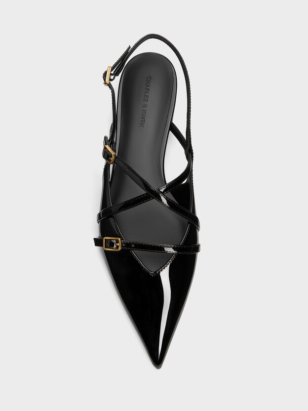 Maybelle Patent Strappy Slingback Flats, Black Patent, hi-res