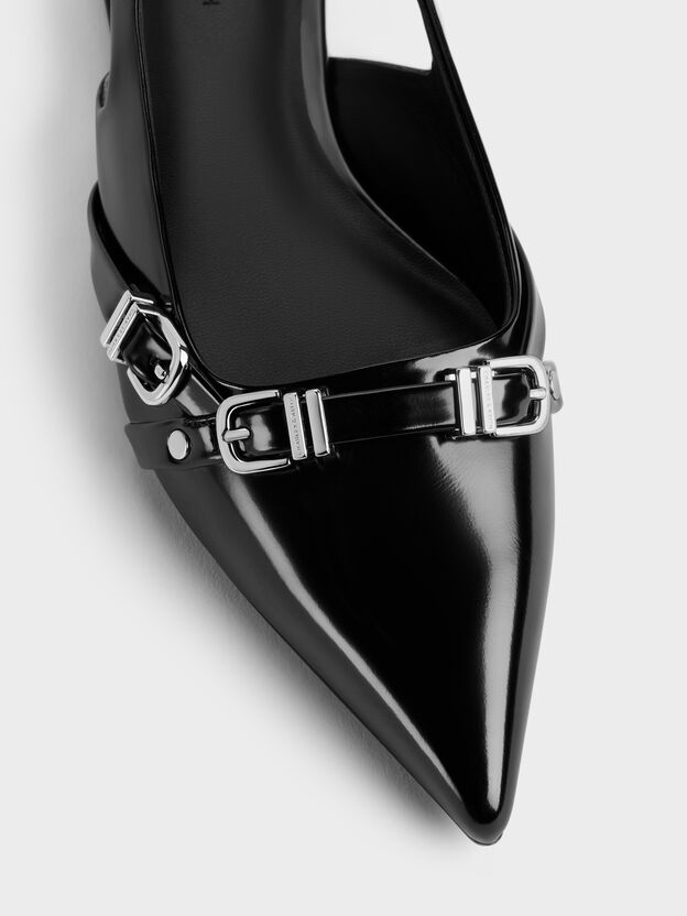 Aira Buckled-Strap Slingback Flats, Black Box, hi-res