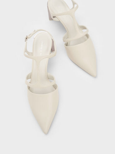 Curved Heel T-Strap Pumps, Chalk, hi-res