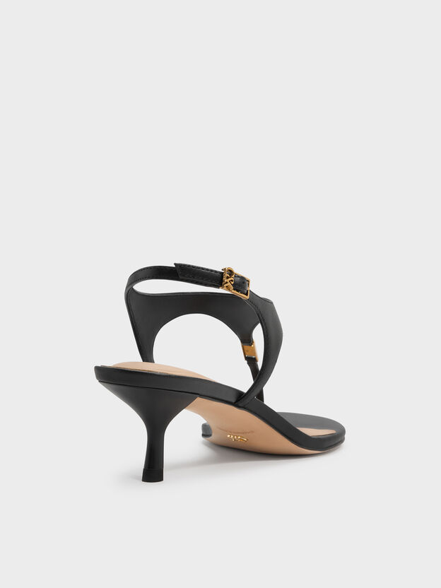 Leather Thong Kitten Heels, Black, hi-res
