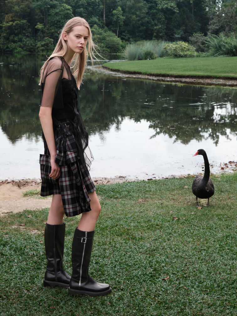 Lyndon Buckled Side-Zip Knee-High Boots, Black, hi-res