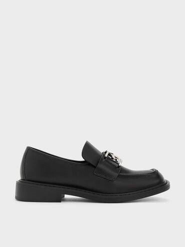 Gabine Leather Loafers, Black, hi-res