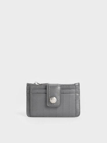 Donna Crinkle-Effect Panelled Card Holder, Grey, hi-res