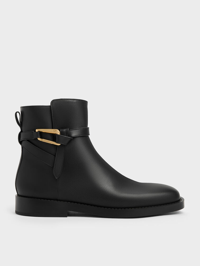 Daena Leather Metallic-Accent Ankle Boots, Black, hi-res