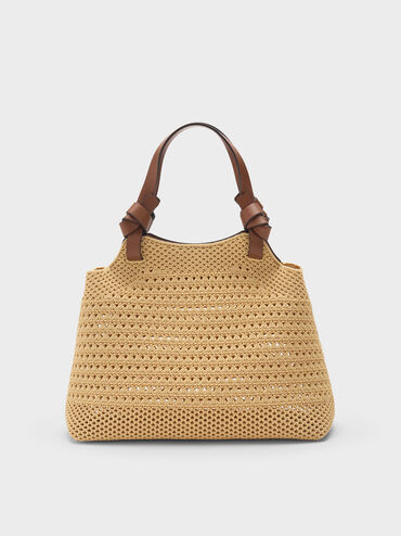 Mini Ida Knitted Tote Bag, Beige, hi-res