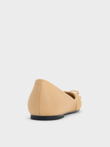Ruched Bow Ballet Flats, Sand, hi-res