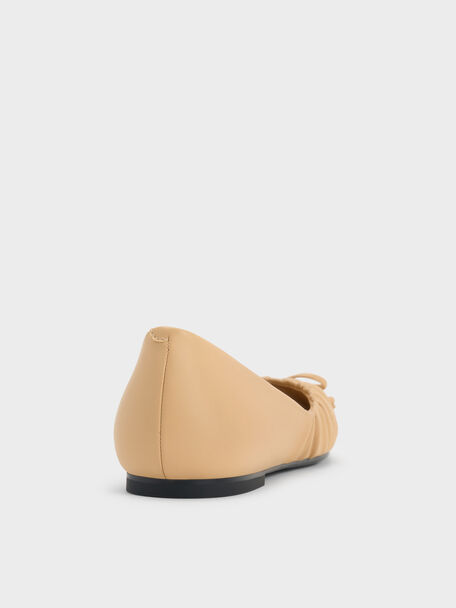 Ruched Bow Ballet Flats, Sand, hi-res