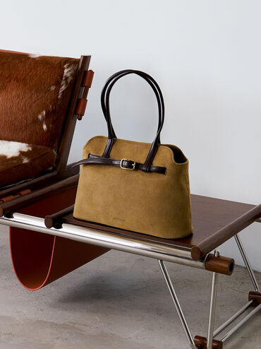 Victoria Recycled Suede Belted Trapeze Tote Bag, Sahara Sand, hi-res