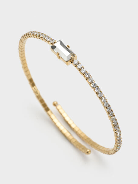 Quincy Crystal Open Bangle, Gold, hi-res