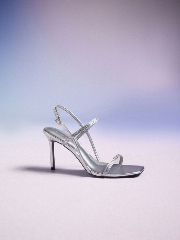 Arona Metallic Crystal Stiletto Sandals, Silver, hi-res
