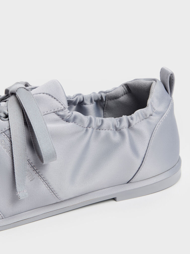 Satin Ruched Sneakers, Grey, hi-res