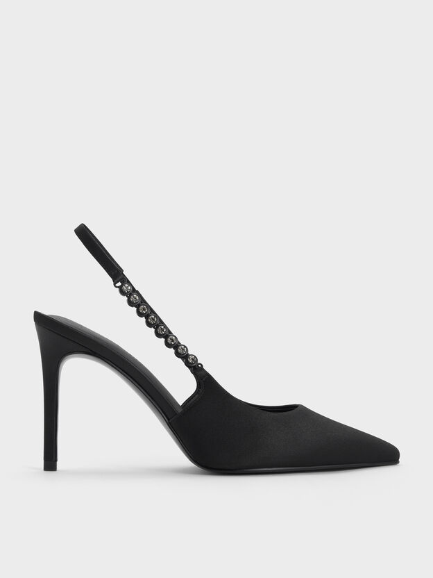 Flores Gem-Strap Slingback Pumps, Black, hi-res