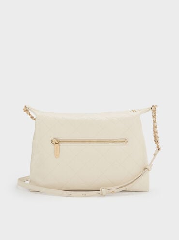 Duo Quilted Front-Pocket Hobo Bag, Cream, hi-res