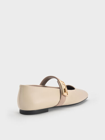 Lando Two-Tone Metallic-Buckle Mary Jane Flats, Chalk, hi-res