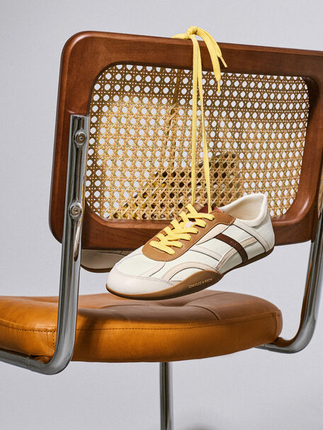 Nylon & Leather Sneakers, Cream, hi-res