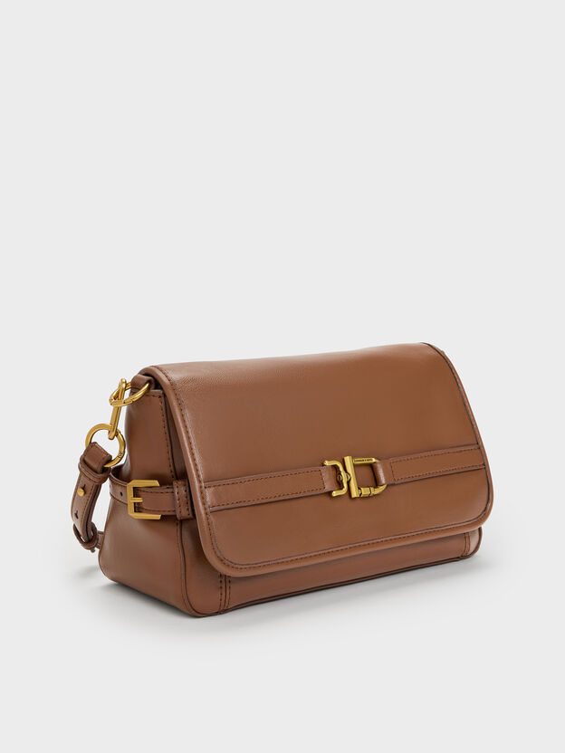 Gwynne Metallic-Buckle Belted Shoulder Bag, Chocolate, hi-res