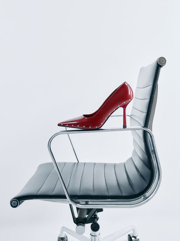Coralie Studded Pointed Pumps, Red, hi-res