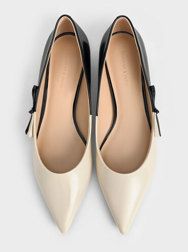Two-Tone Bow Pointed-Toe Flats, Chalk, hi-res