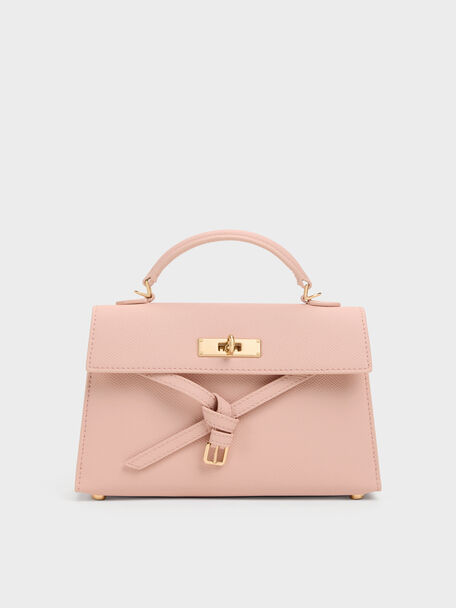 Tricha Knotted-Belt Top Handle Bag, Pink, hi-res