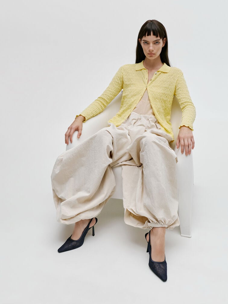 Lace & Satin Slingback Pumps, Dark Blue, hi-res