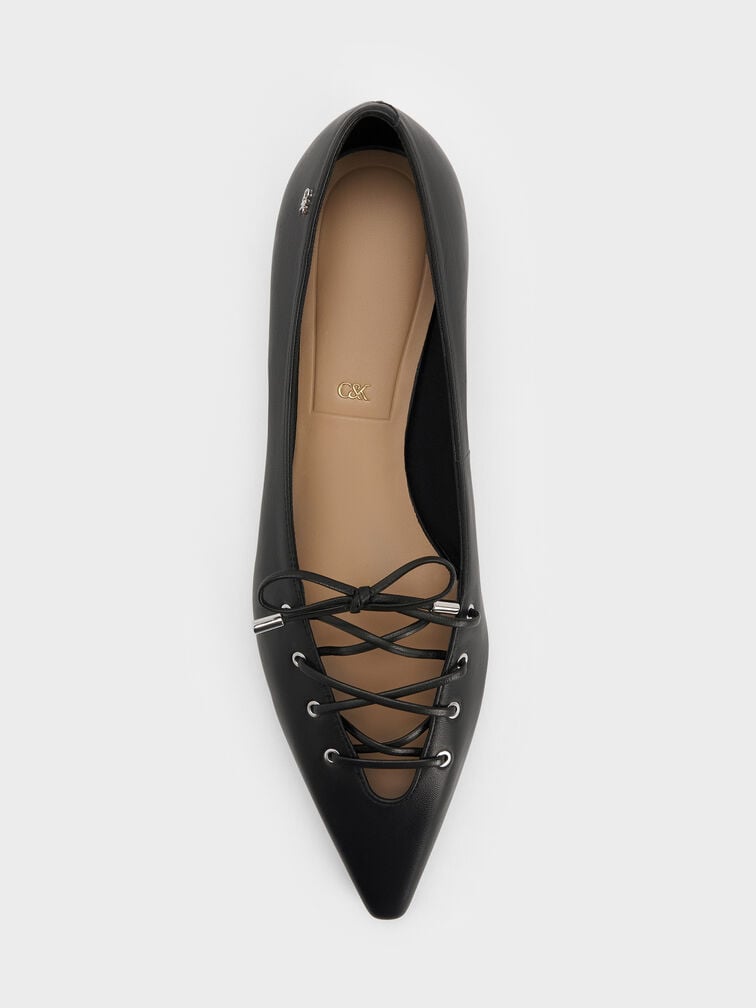 Jianna Leather Lace-Tie Flats, Black, hi-res