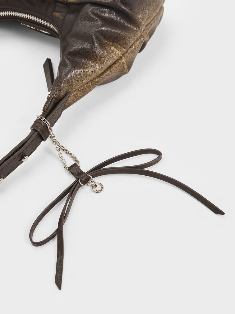 Kadee Ruched Bow-Charm Hobo Bag, Burnished Brown, hi-res