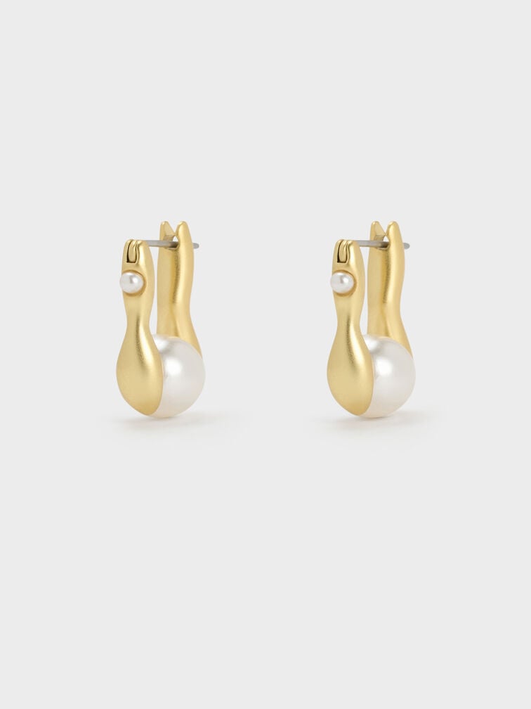 Corrine Pearl Sculptural Drop Earrings, Brush Gold, hi-res