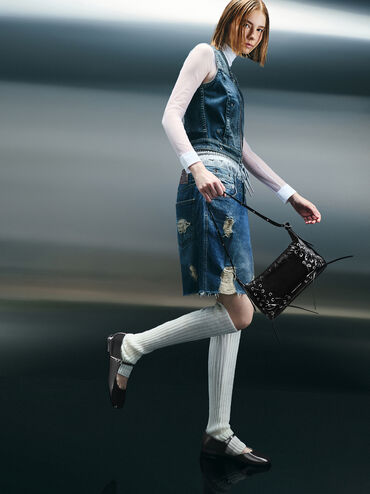 Xylia Grommet Lace-Up Shoulder Bag, Noir, hi-res