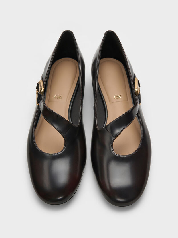 Daena Leather Asymmetric-Strap Mary Janes, Dark Brown, hi-res