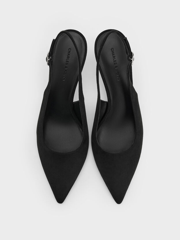 Kaia Faux Suede Slingback Pumps, Black Textured, hi-res