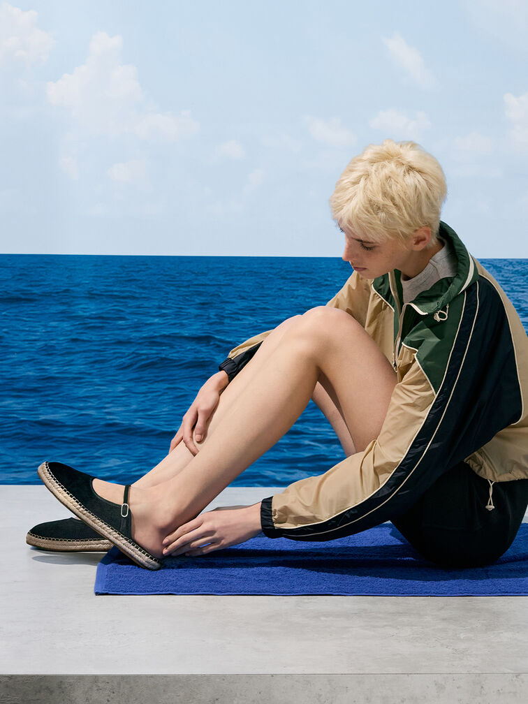 Bernadine Faux Suede Espadrille Mules, Black Textured, hi-res