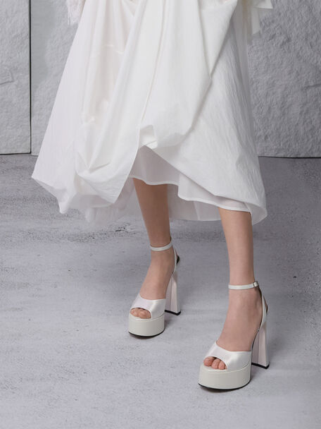 Michelle Platform Sandals, White, hi-res